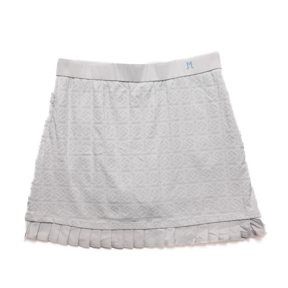 J‎ McLaughlin Skort Women Large White Jacquard Wave Bubble Pattern Pleated Hem